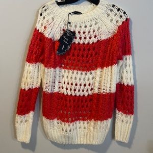 Downtown Collection Knit Chunky Sweater New Coral white